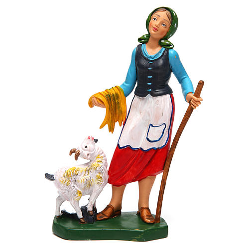 Femme avec mouton crèche 16 cm 1