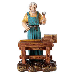 Carpenter at work table for 10 cm Nativity scene, Martino Landi