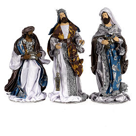 Three Wise Men 32 cm in resin and blue and silver cloth Shabby Chic style