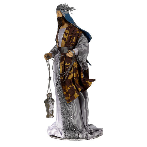 Three Wise Kings in resin Shabby Chic style with blue and silver color clothes 32 cm 5