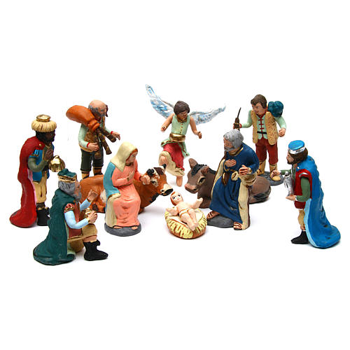 Nativity Scene height 10 cm in terracotta set of 11 decorated pieces 1