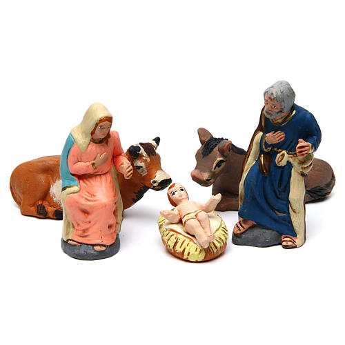 Nativity Scene height 10 cm in terracotta set of 11 decorated pieces 2