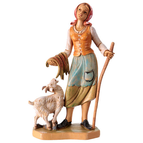 Mulher com ovelha para presépio com figuras altura média 16 cm 1