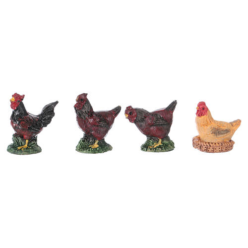 Rooster and hens in resin for 10 cm Nativity scene Moranduzzo, 4 pcs 2