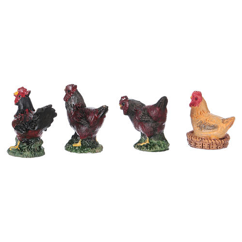 Conjunto galinhas e galo 4 peças presépio Moranduzzo figuras altura média 10 cm 3