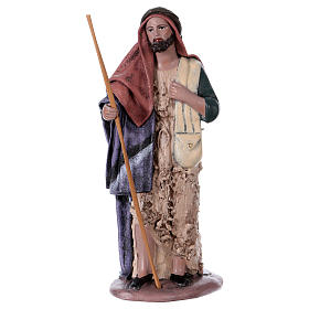 Traveller and woman with jar for Nativity scene in terracotta, Spanish style 14 cm