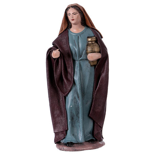 Traveller and woman with jar for Nativity scene in terracotta, Spanish style 14 cm 3