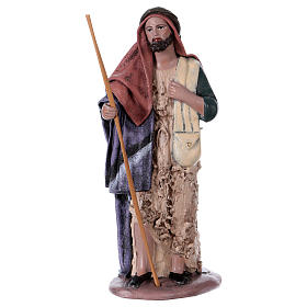 Traveller and woman with jar for Nativity scene in Spanish style, terracotta rigurines 14 cm