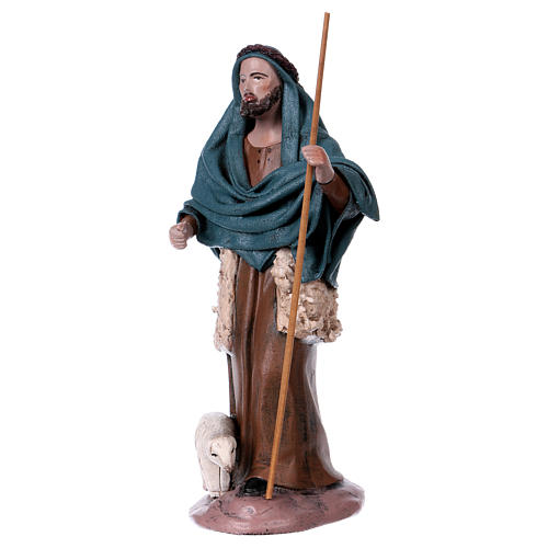 Shepherd with lamb and revering woman in terracotta for Nativity Scene 14 cm 2
