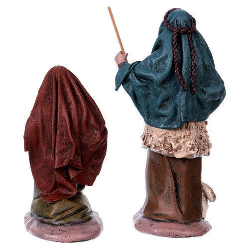 Pastor com cordeiro e mulher em adoração presépio em terracota com figuras altura média 14 cm 4