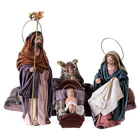 Nativity with six characters in terracotta, Spanish style 14 cm