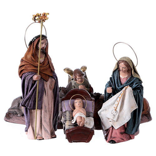 Nativity with six characters in terracotta, Spanish style 14 cm 1