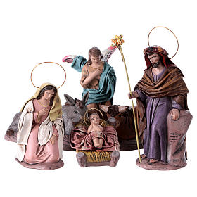Nativity scene in terracotta with six characters, Spanish style 14 cm