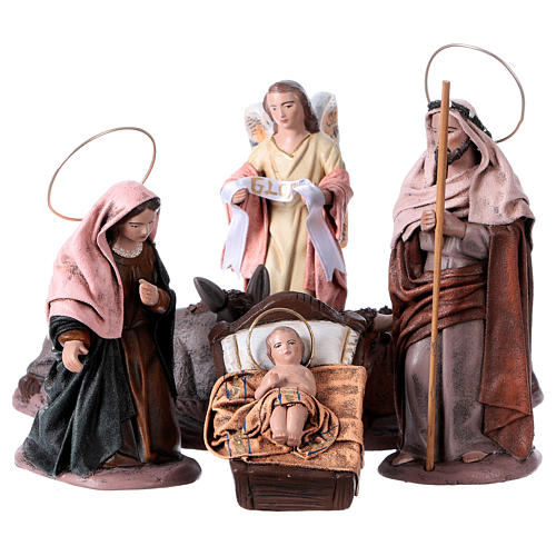 Terracotta Nativity scene with six characters, Spanish style 14 cm 1