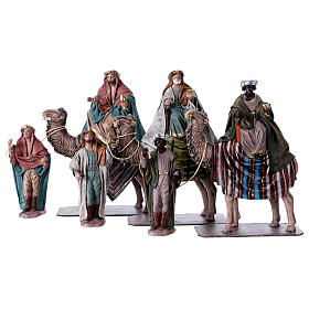 Heilige Könige auf Kamel mit Treibern 14cm Terrakotta und Stoff