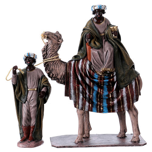 Heilige Könige auf Kamel mit Treibern 14cm Terrakotta und Stoff 4