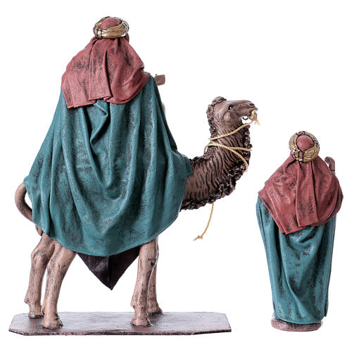 Heilige Könige auf Kamel mit Treibern 14cm Terrakotta und Stoff 9