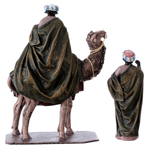 Three Wise Men with camels and camel owners for Nativity scene in terracotta, Spanish style 14 cm 11