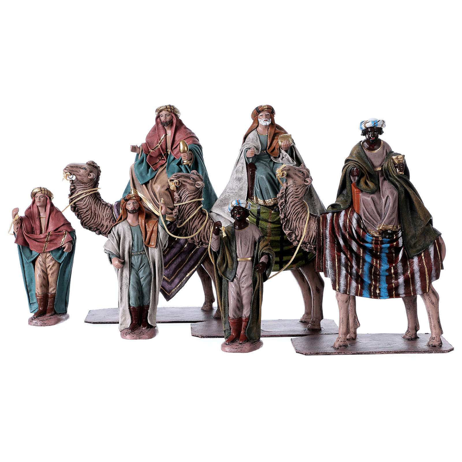 Santons Rois Mages sur chameaux avec chameliers 14 cm style | vente en