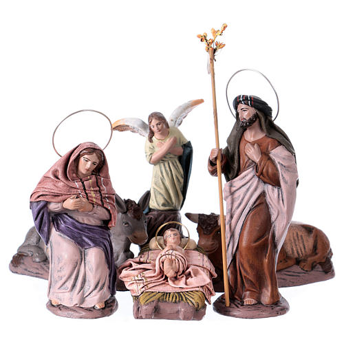 Spanish style Holy Family, 6 terracotta figurines 14 cm 1