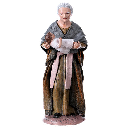 Old woman with child for Nativity scene in terracotta, Spanish style 14 cm 1