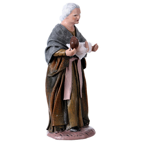 Statua presepe terracotta 14 cm anziana con bambino stile Spagnolo 3