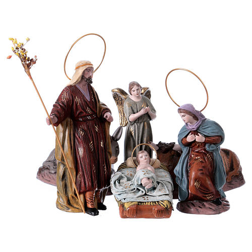 Terracotta Nativity with six characters, Spanish style 14 cm 1
