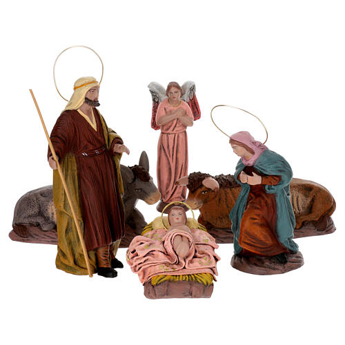 Terracotta Nativity with six characters, Spanish style 14 cm 1