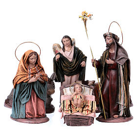 Spanish style Holy Family, 6 terracotta characters 14 cm
