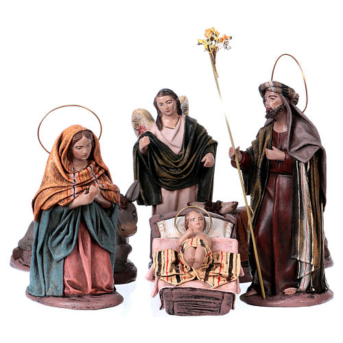 Spanish style Holy Family, 6 terracotta characters 14 cm 1