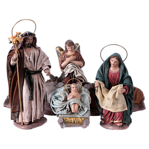 Nativity in terracotta with six characters, Spanish style 14 cm 1