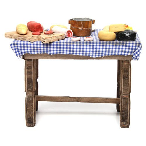 Mesa com comida para presépio napolitano com figuras 24 cm altura média 1