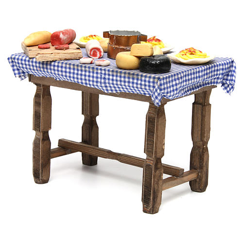 Mesa com comida para presépio napolitano com figuras 24 cm altura média 2