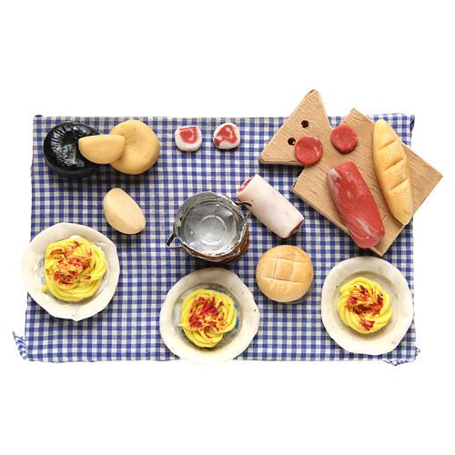 Mesa com comida para presépio napolitano com figuras 24 cm altura média 5