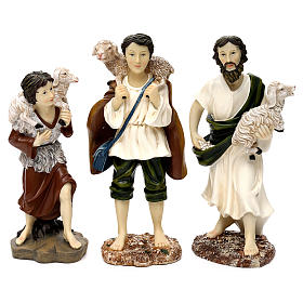 Nativity scene statues, shepherds with sheep in painted resin 30 cm, 3 pcs