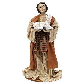 Pastore con pecora sulle braccia resina colorata 30 cm