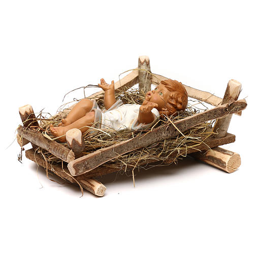 STOCK Bimbo nella culla per presepe 52 cm legno e resina Fontanini 3