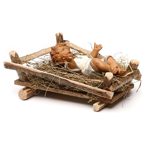 STOCK Menino Jesus com berço em madeira e palha para Presépio Fontanini com figuras de altura média 52 cm 4