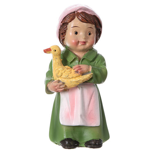 Santon bergère avec canard pour crèche 9 cm gamme enfants 1