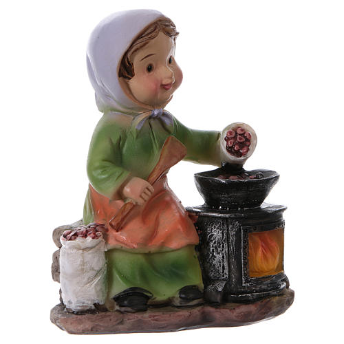 Estatua mujer que cocina las castañas para belenes línea niño 9 cm 3