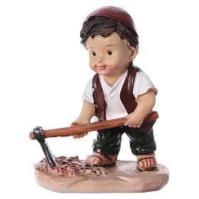 Statuina pastore con piccone per presepi linea bambino 9 cm