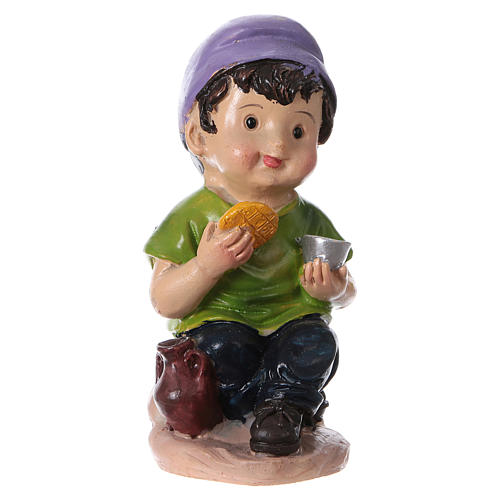 Krippenfigur Junge beim Essen, Linie Bambini, für 9 cm Krippe 1