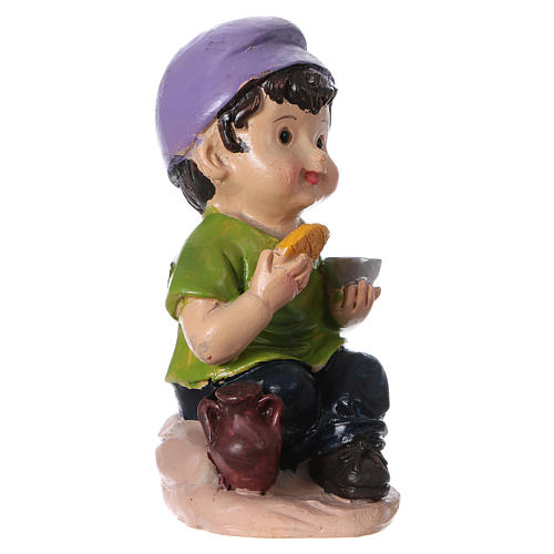 Boy eating statue, for 9 cm kids nativity set 3