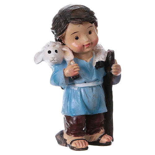Shepherd statue with sheep on shoulders, 9 cm kids nativity set 3