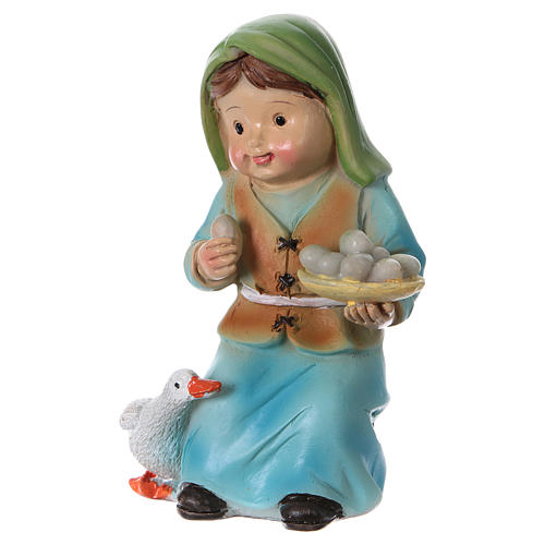 Statuina pastorella con oca e uova presepe linea bambino 9 cm 2