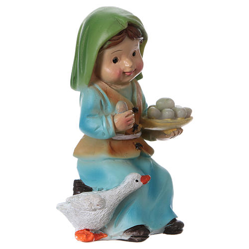 Statuina pastorella con oca e uova presepe linea bambino 9 cm 3