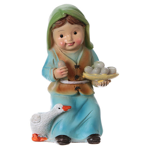 Shepherdess statue with goose and eggs, 9 cm kids nativity set 1