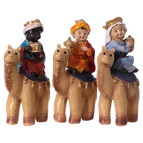 Krippenfiguren Heilige Könige auf Kamelen, aus Kunstharz, Linie Bambini, Set zu 3 Figuren, für 9 cm Krippe