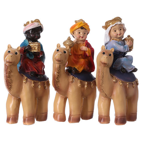 Três Reis Magos nos camelos linha criança para presépio com figuras de 15 cm de altura média 1