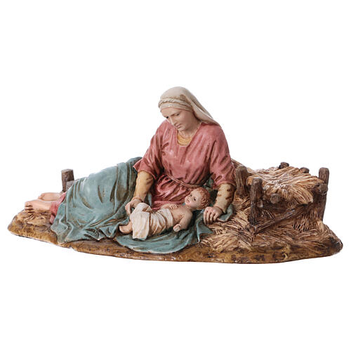 Madonna w pozycji leżącej z Dzieciątkiem żywica, do szopki Moranduzzo 15 cm 3